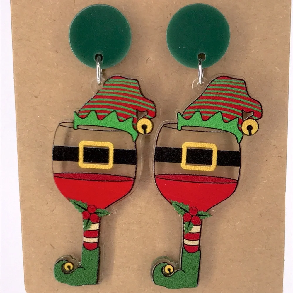 Whimsical Elf Wine Glass Earrings Fashion Jewelry